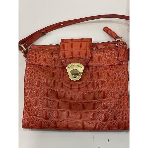 Brahmin Handbags - Brahmin Crossbody Manhattan Melbourne Orange Embossed Crocodile Leather Bag